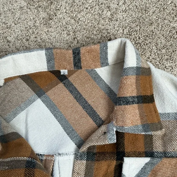 Womens Long Sleeve Plaid Shirts Flannel Lapel Button Down Shacket Jacket Coats - Picture 2 of 3